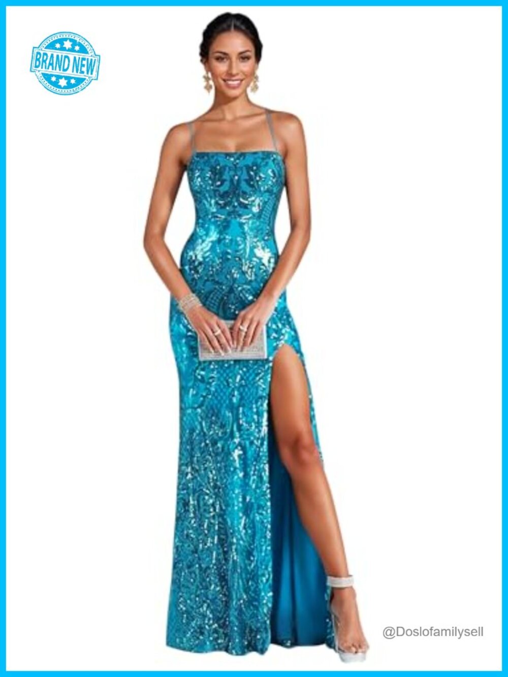 Rhinestone Embellished Formal Evening Gown High Slit Mermaid Prom Dress